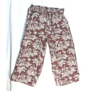 American Eagle Burgundy Linen Cotton Wide Leg Cabana Capri Pants Beach Women S